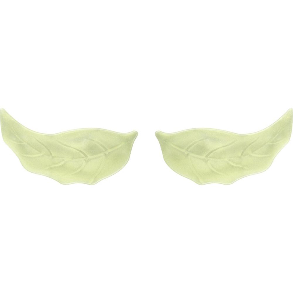 Deux patchs pour les yeux en forme de feuille vert clair. Les détails des nervures sont visibles.