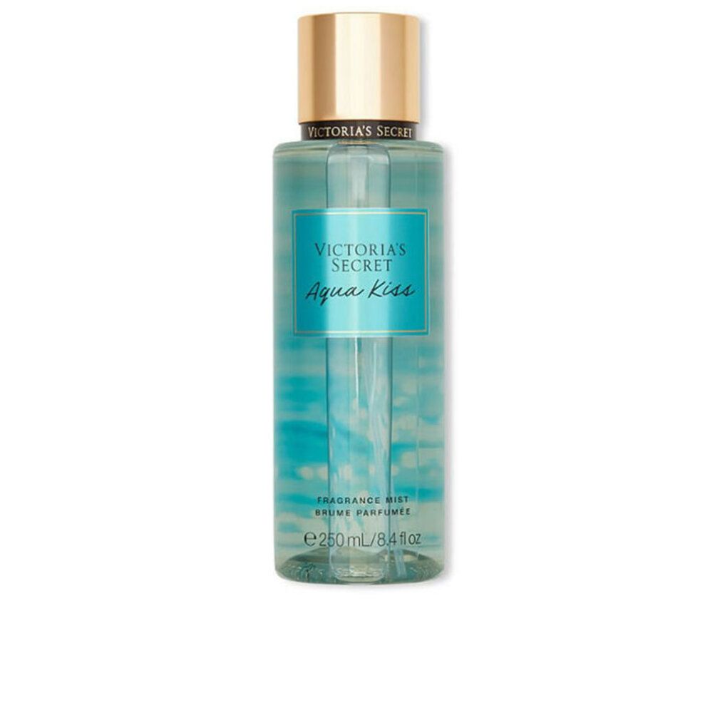 Flacon vaporisateur avec bouchon doré. Inscription: Victoria's Secret Aqua Kiss. 250ml.
