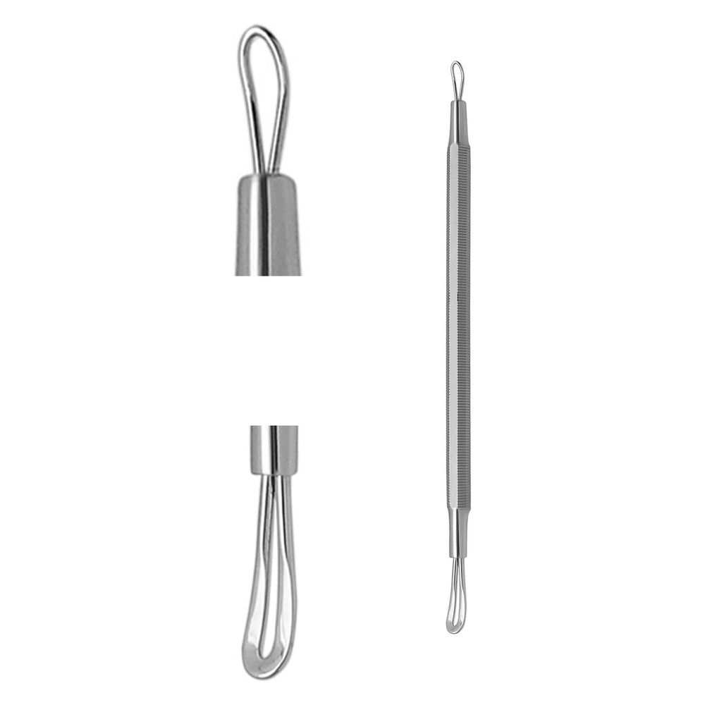 Trois outils en acier inoxydable. Un outil avec boucle, un outil avec boucle et un outil à deux extrémités : boucle et boucle.