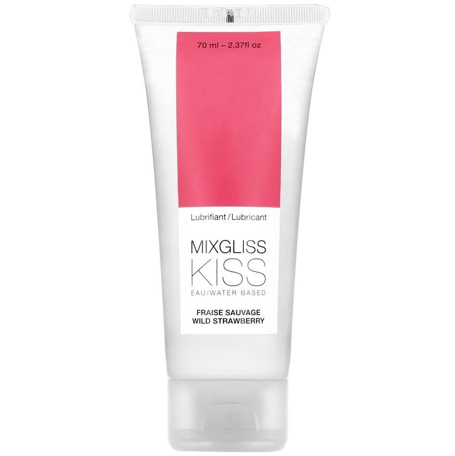 Gel lubrifiant Mixgliss Kiss Fraise, à base d'eau, tube de 70ml.