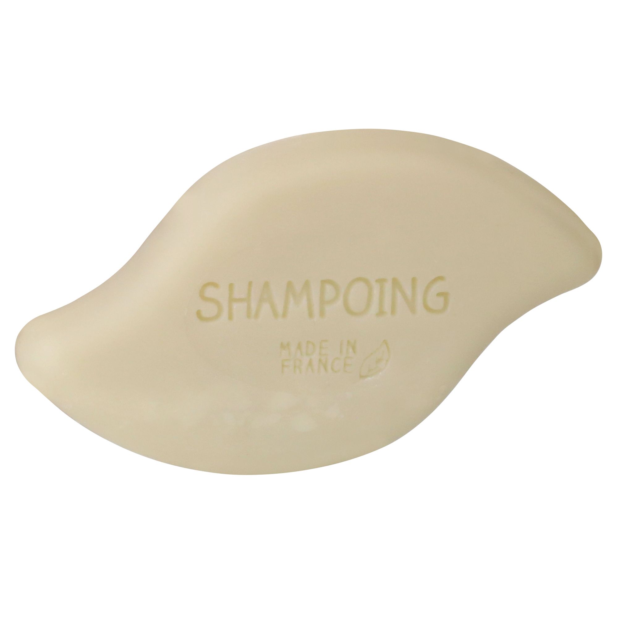 Vaste shampoo met gele klei. Opschrift: SHAMPOING, Made in France.