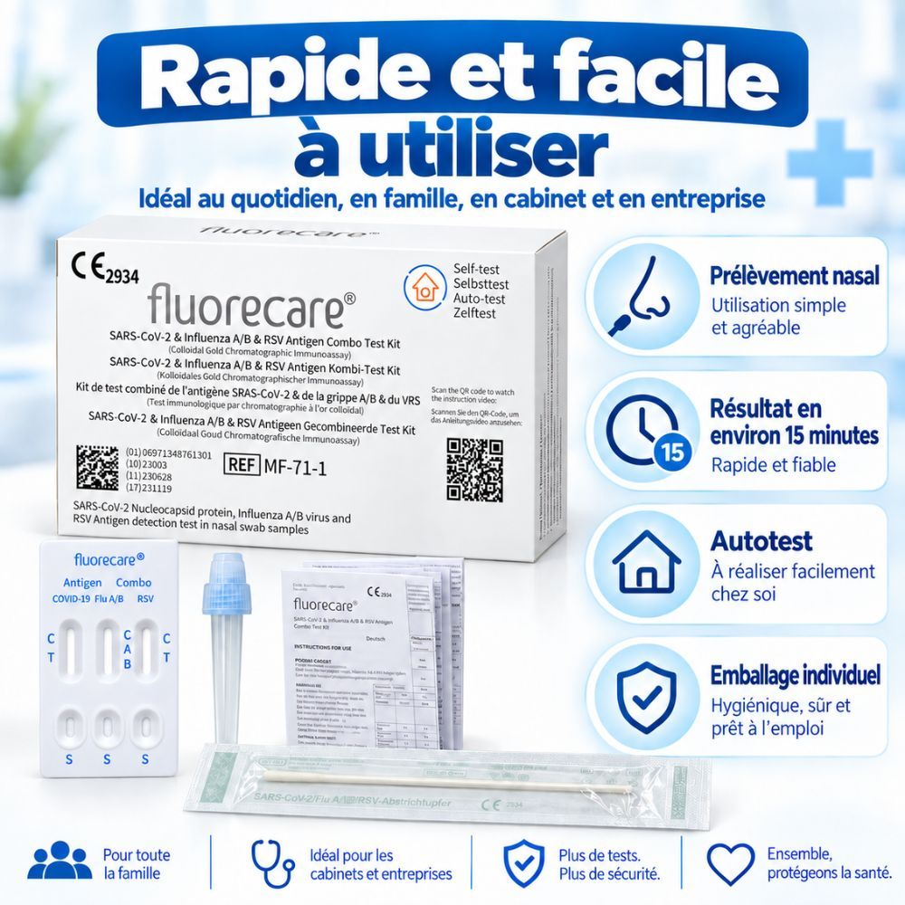 Rapide et facile à utiliser : kit test Fluorecare pour quotidien, famille, cabinet.