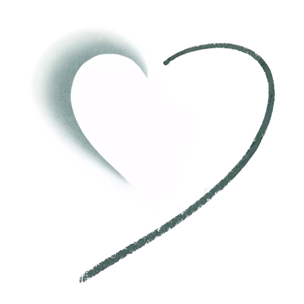 Forme de cœur dessinée avec un eyeliner vert. Un côté flou, l'autre clair.