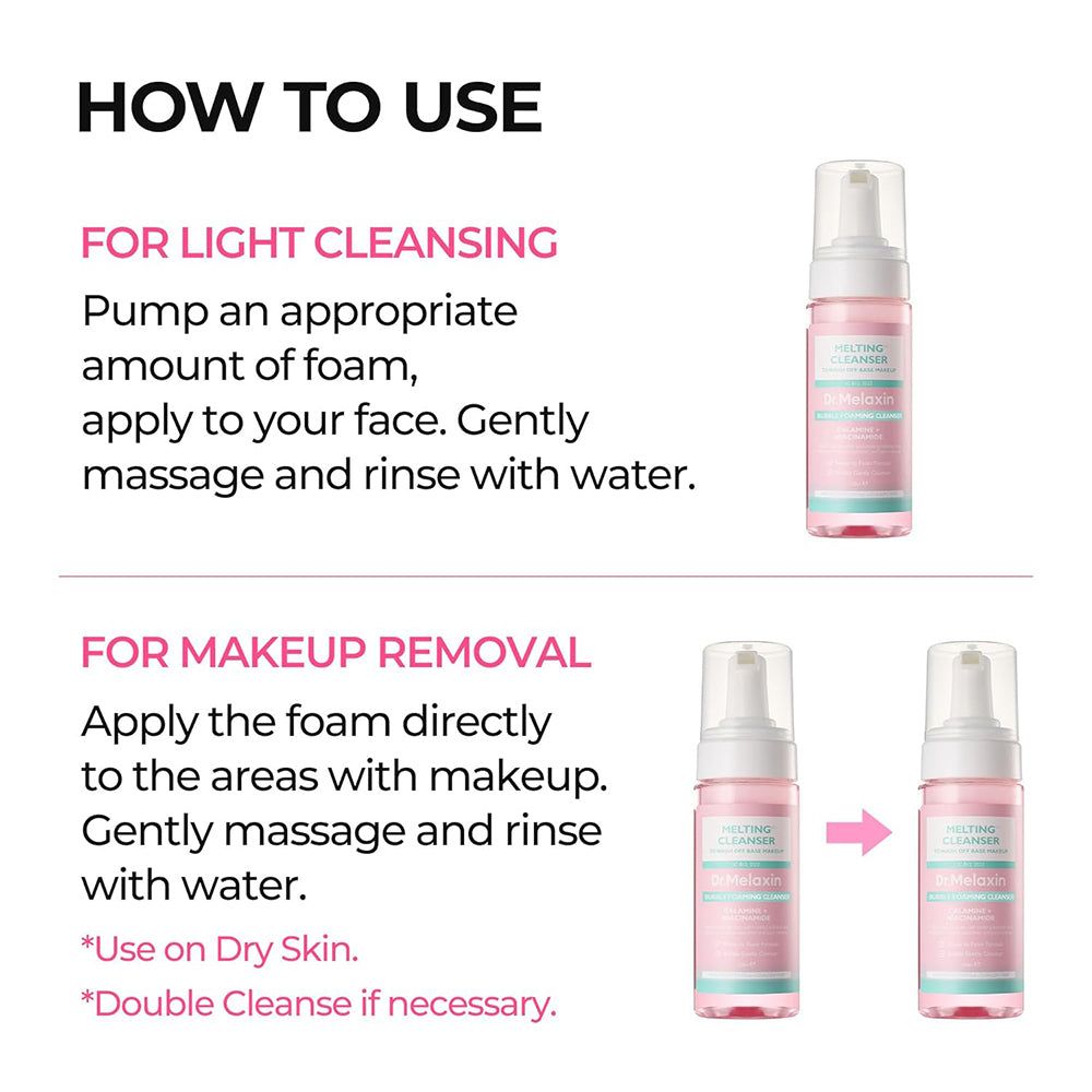Gebruiksaanwijzing voor de Dr. Melaxin Bubble Foaming Cleanser.