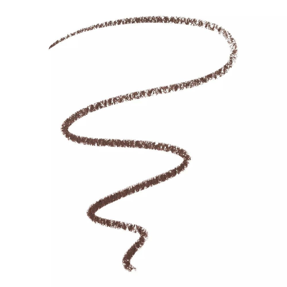 Trait marron tracé par un crayon gel pour les yeux. Le trait est ondulé et se détache sur fond blanc.