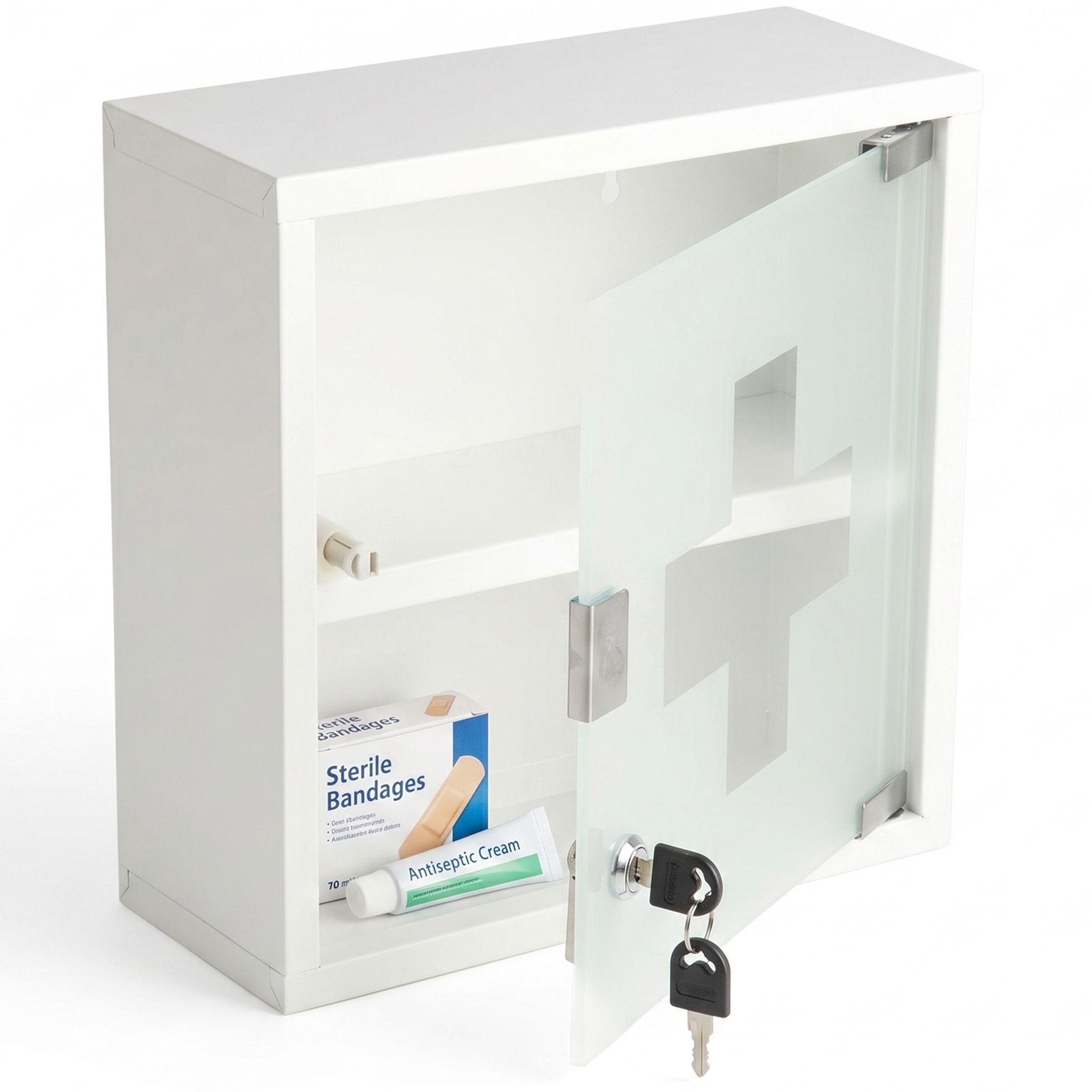 KARAT Medicijnkast Allen - Afsluitbare medicijnkast glazen deur wit 30 x 30 cm 2 vakken