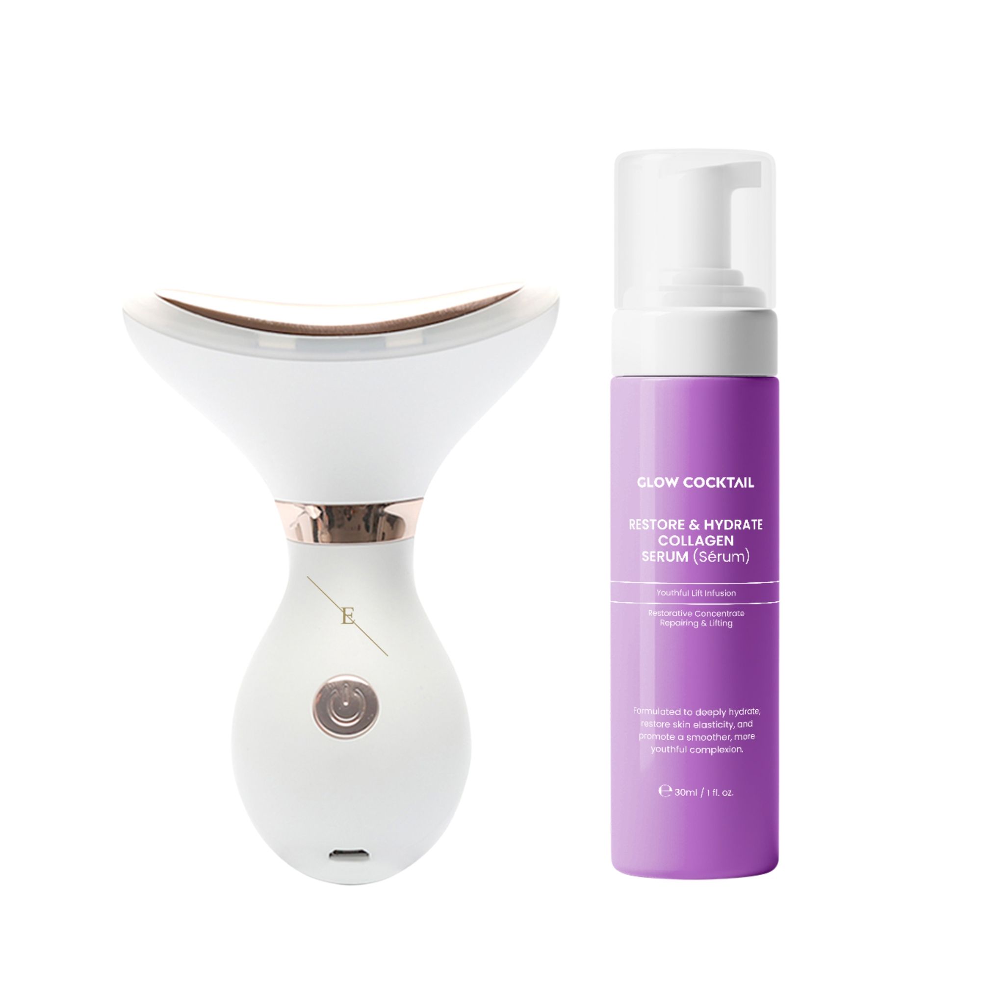 Glow Cocktail Système LED Anti Age Cou et Ovale du Visage avec Sérum au Collagène