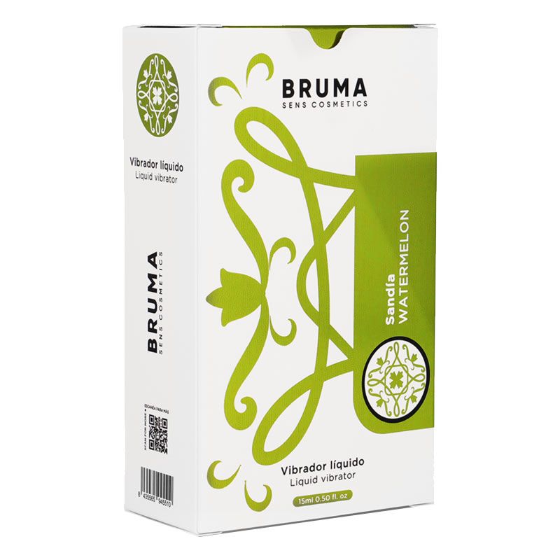 Verpakking van de Bruma vloeibare vibrator met watermeloensmaak. 15ml.
