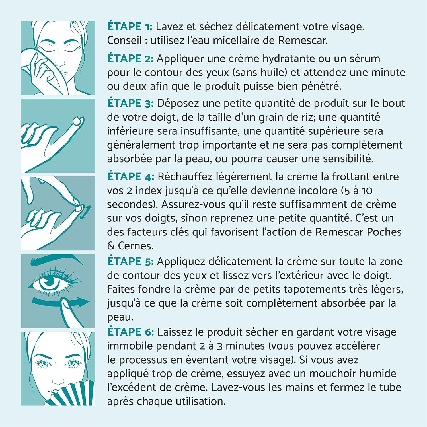 Instructions étape par étape pour l'application d'une crème pour le visage, illustrées.