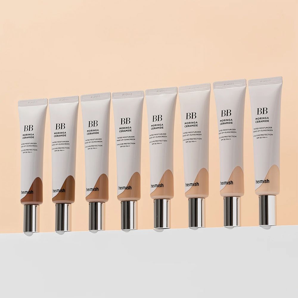 Gamme de tubes de BB Moringa Ceramide BB Cream dans différentes nuances.