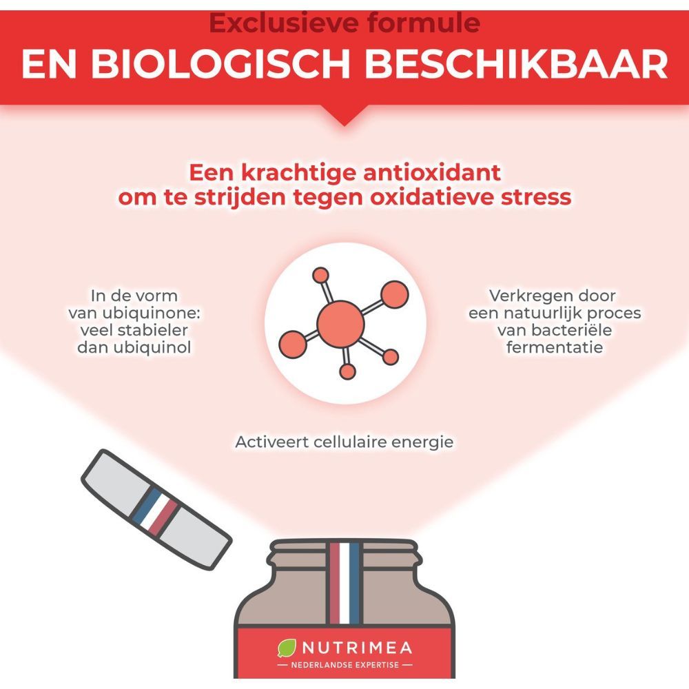 Grafiek met informatie over de exclusieve formule. Toont een fles met het product en een capsule.