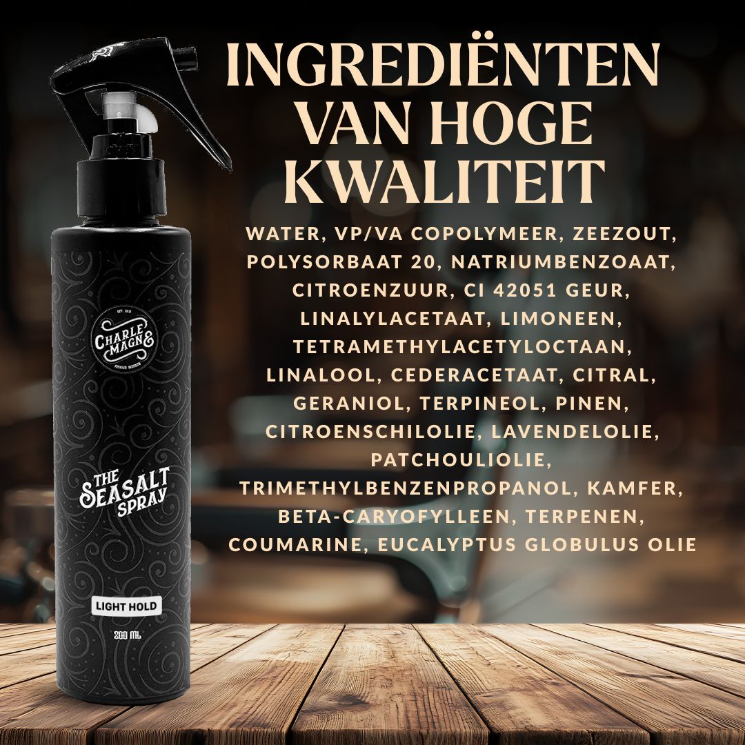 Zwarte spuitfles met ingrediëntenlijst.