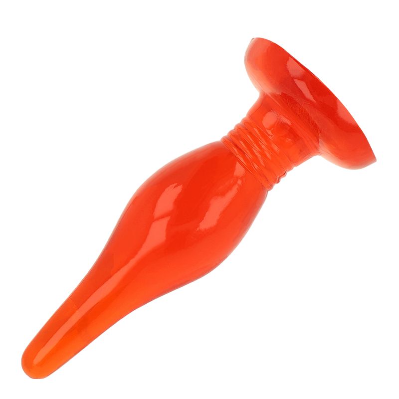 Plug anal orange, vu de côté, avec un col côtelé.
