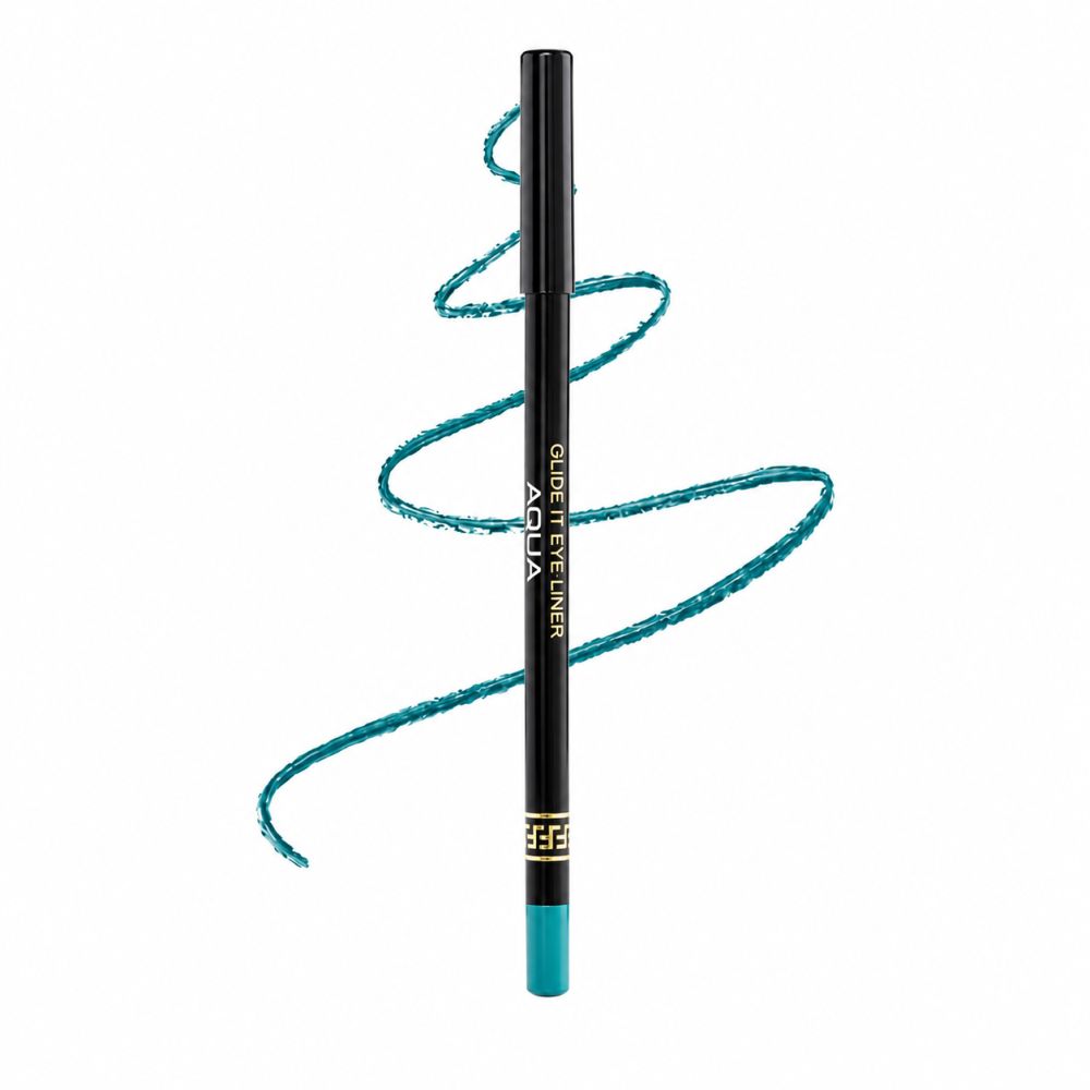 Crayon eye-liner noir avec pointe turquoise et inscription "AQUA GLIDE IT EYE LINER".