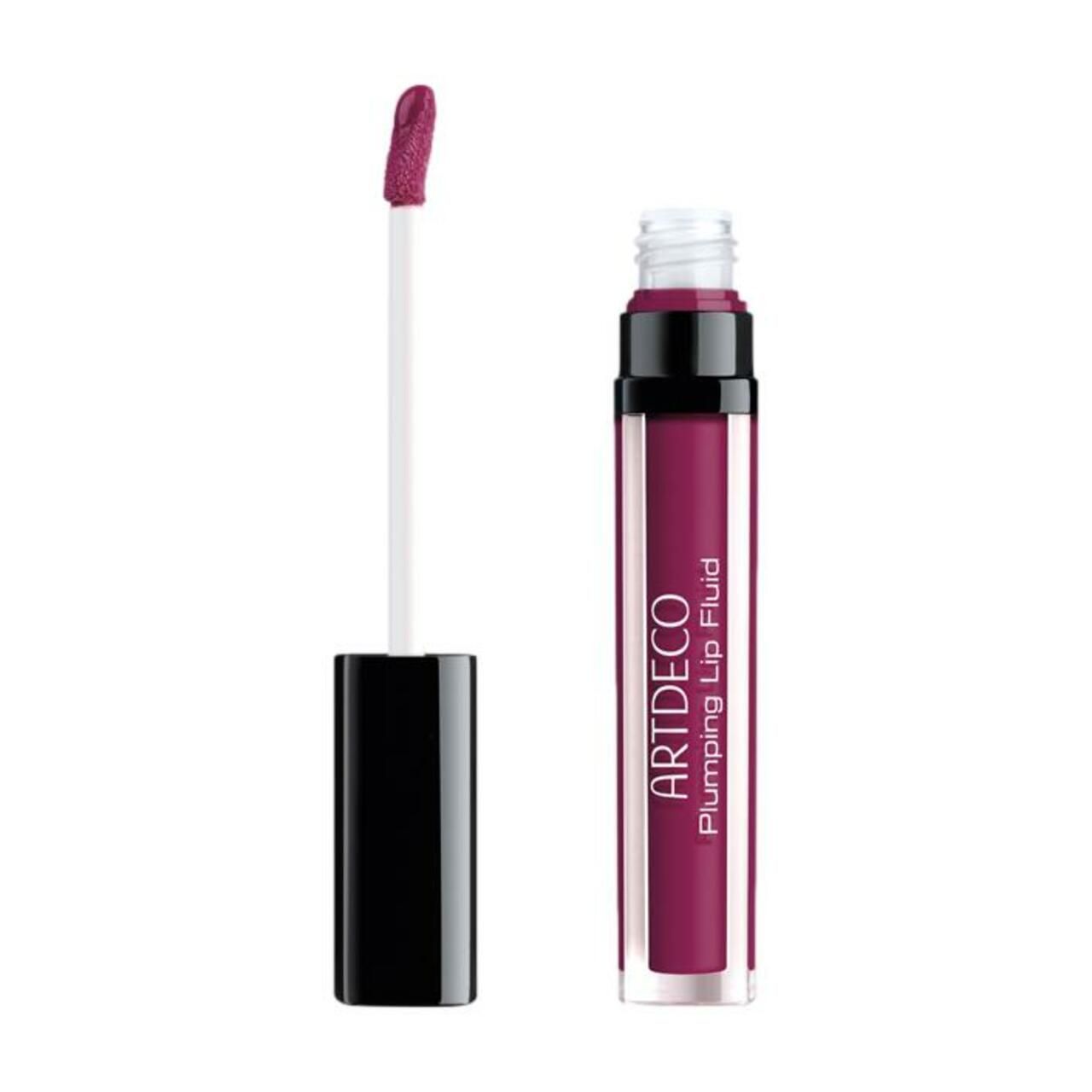 Artdeco Plumping Lip Fluid. Open fles met applicator. Opschrift: ARTDECO, Plumping Lip Fluid.