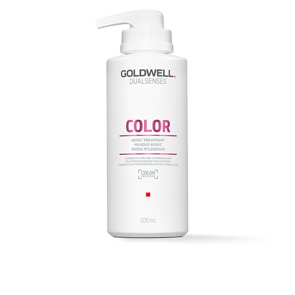 Goldwell Dualsenses Color fles met pomp. Witte fles met productnaam en rood vierkant.