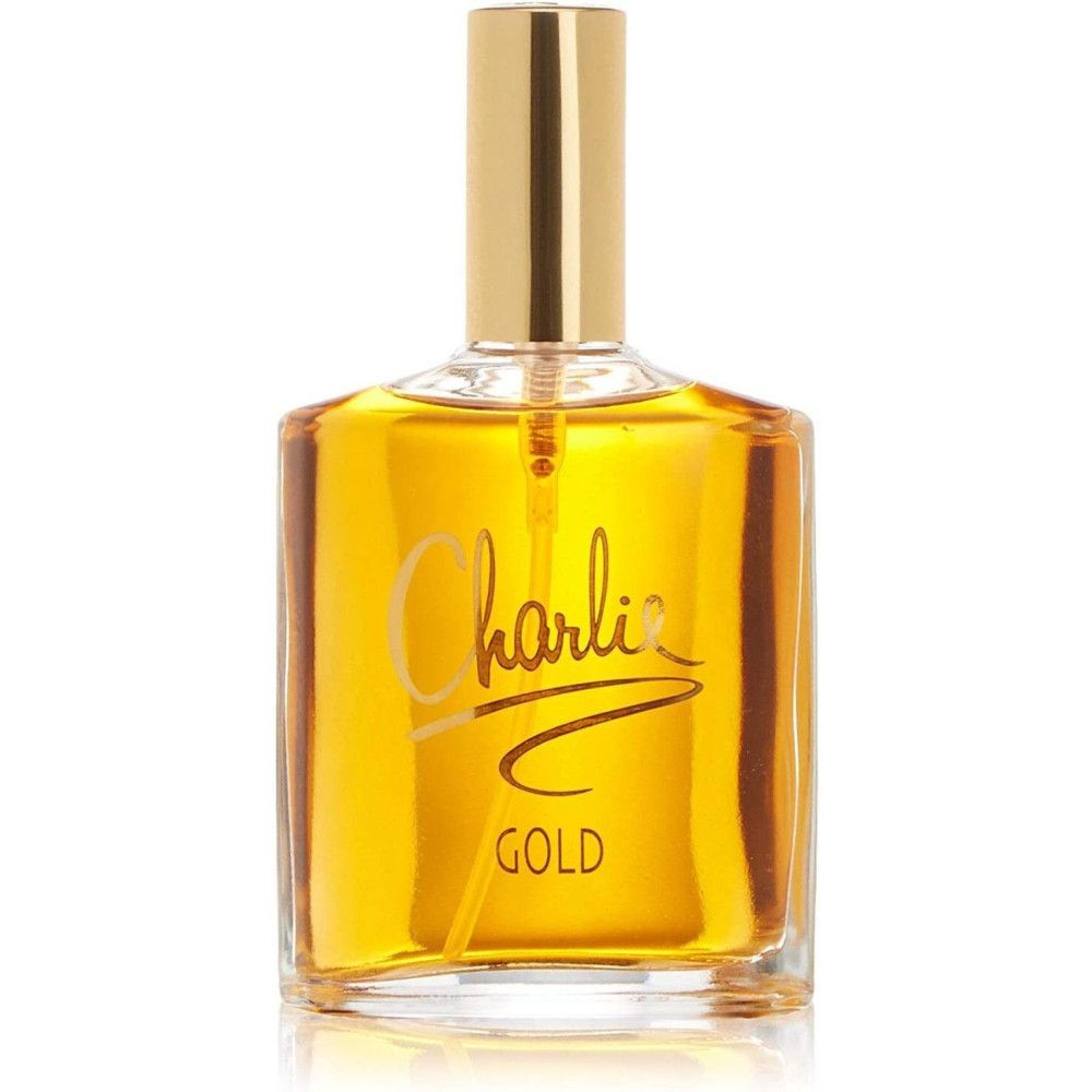 Flacon doré. Inscription "Charlie Gold". Eau de Toilette.