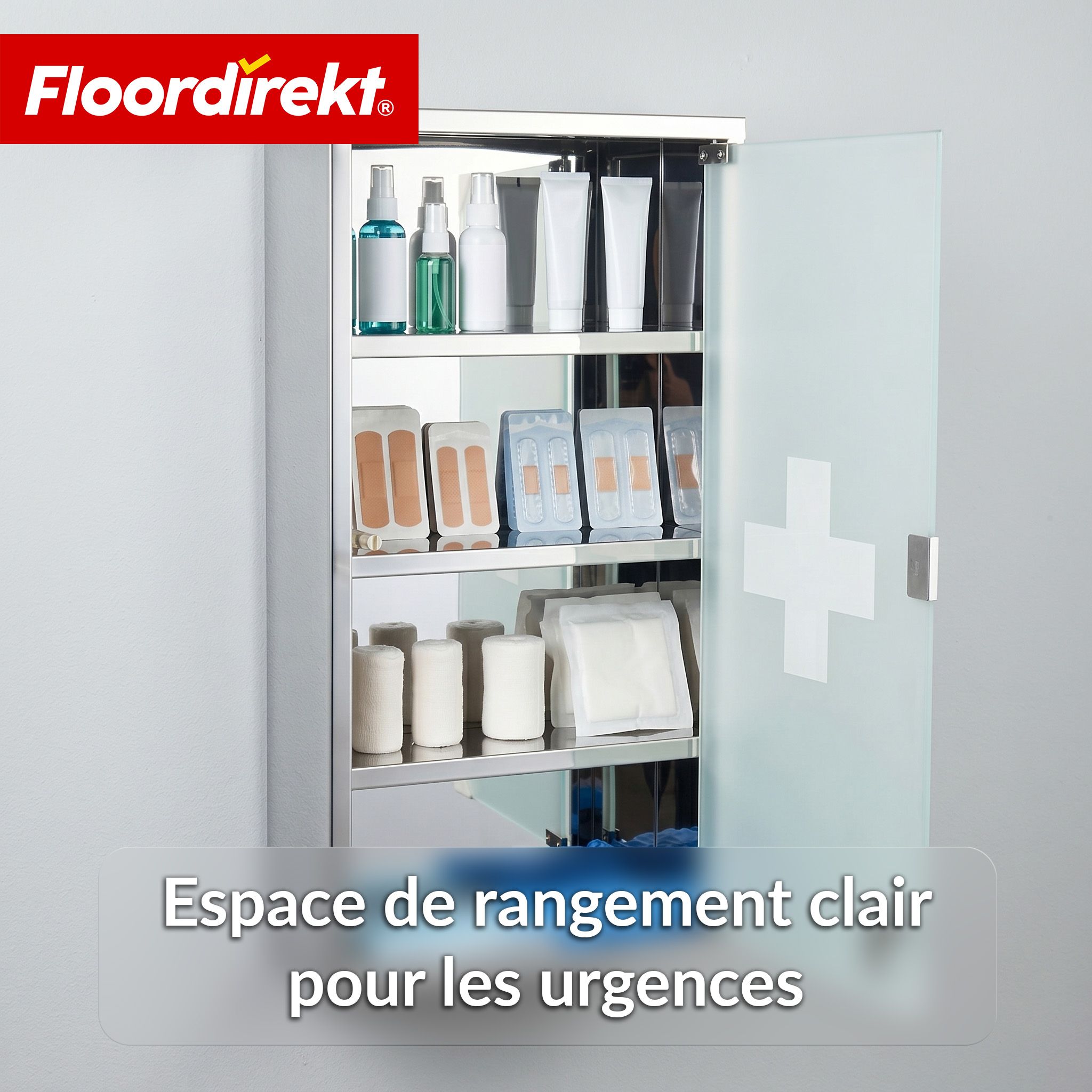 KARAT Armoire à médicaments Allen - Armoire à pharmacie porte verre argent 60 x 30 cm 4 comp.