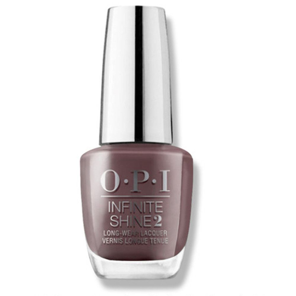 Flacon de vernis à ongles avec bouchon argenté. Nom du produit OPI Infinite Shine 2. Teinte : Mauve.
