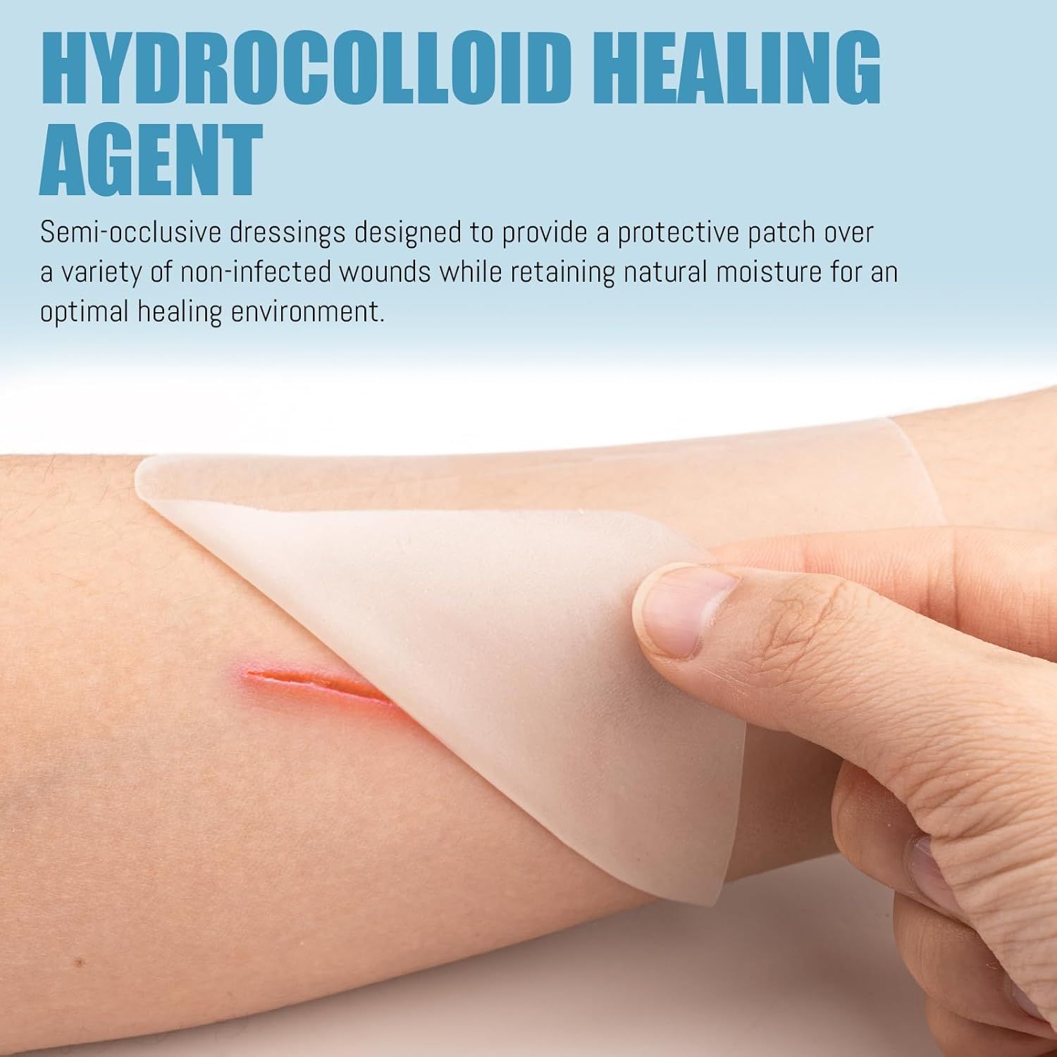 Pansement hydrocolloïde sur bras. Montre un pansement semi-occlusif.