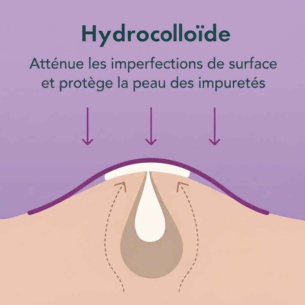 Patch hydrocolloïde sur la peau, absorbant le sébum et protégeant des impuretés.