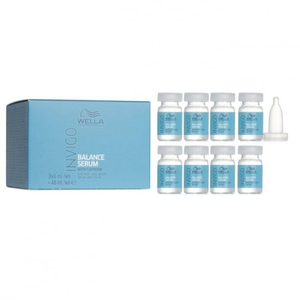 Pack Wella Invigo Balance Sérum avec 8 ampoules et applicateur.