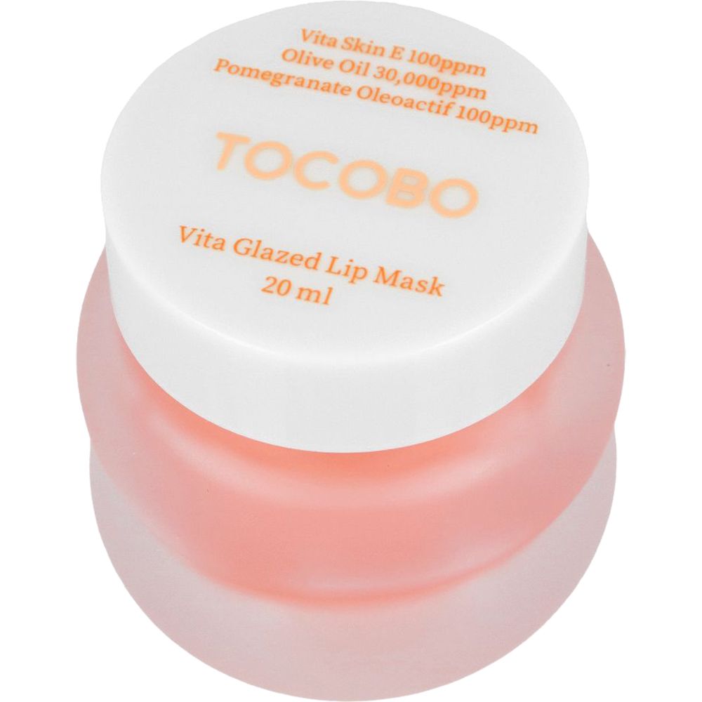 Pot avec couvercle. Texte : « TOCOBO Vita Glazed Lip Mask ». Volume : 20 ml.