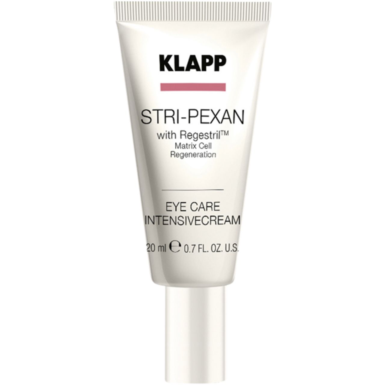 Witte tube Klapp Stri-Pexan Eye Care Intensivecream. Productnaam, merk en volume zichtbaar.