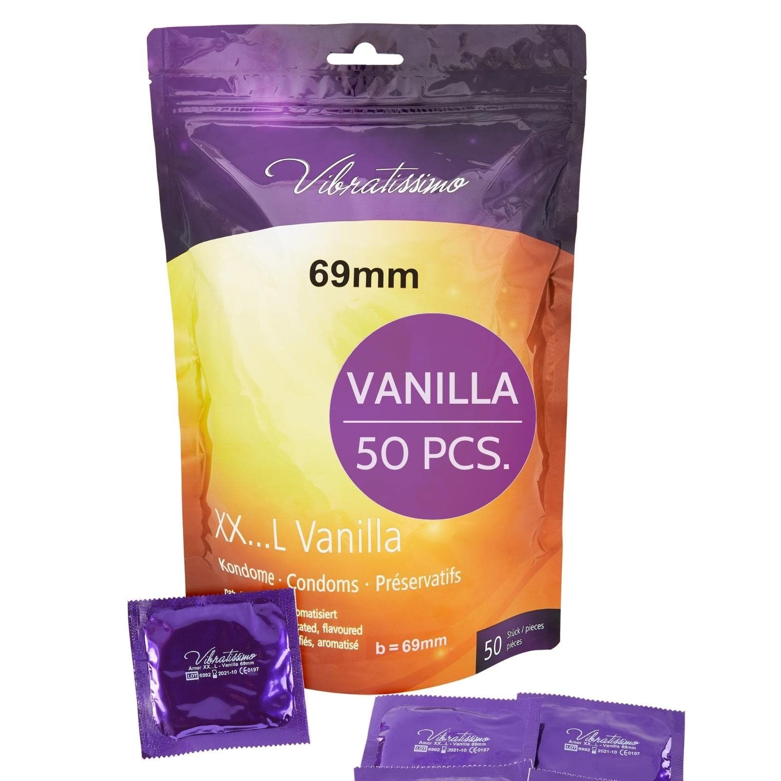 Vibratissimo Vanille : arôme vanille, transparent, coupe anatomique, latex naturel.