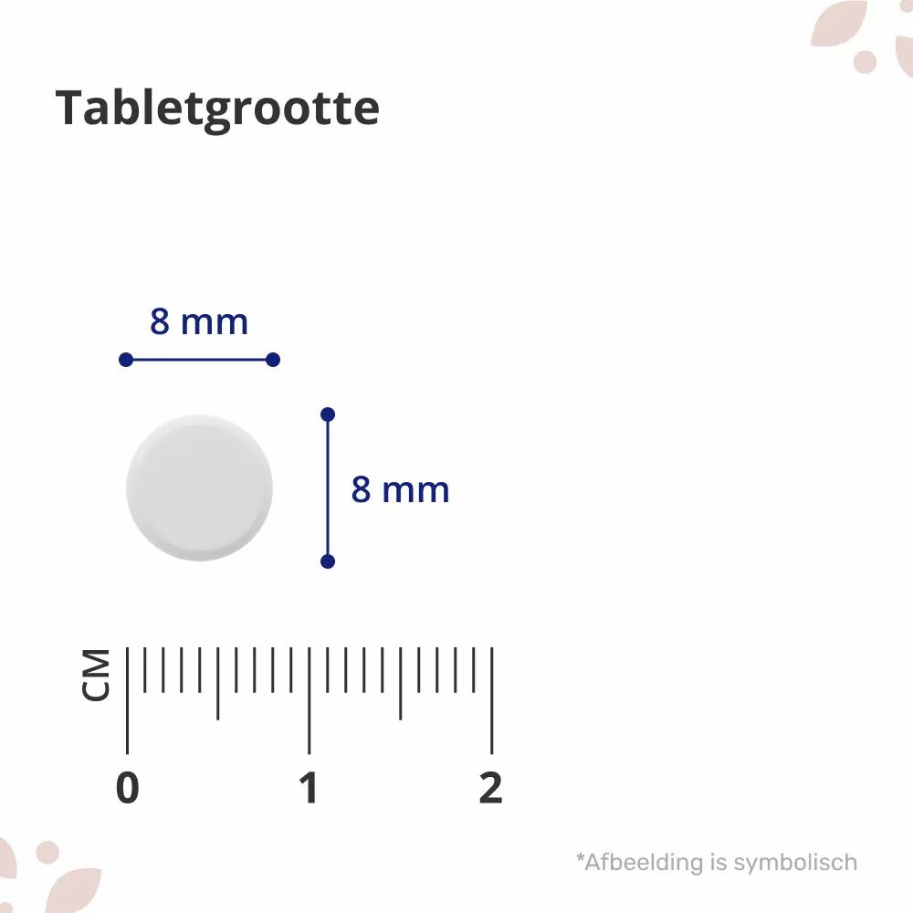 Ronde tablet, 8 mm diameter. Maateenheid in cm.
