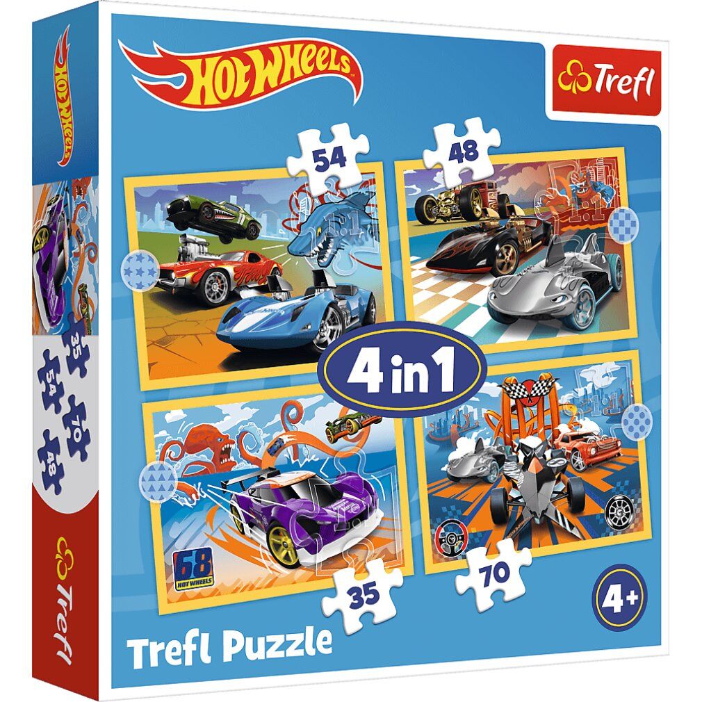 trefl 34627 Puzzle 4en1 véhicules à roues chaudes