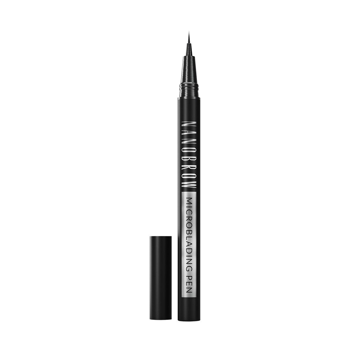 Zwarte pen met dop. Opschrift: Nanobrow Microblading Pen.
