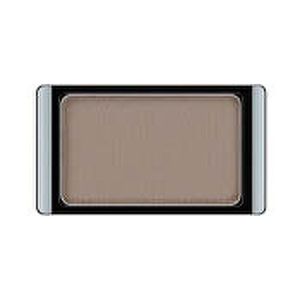 Fard à paupières rectangulaire dans un boîtier noir. Le fard à paupières est de couleur marron clair.
