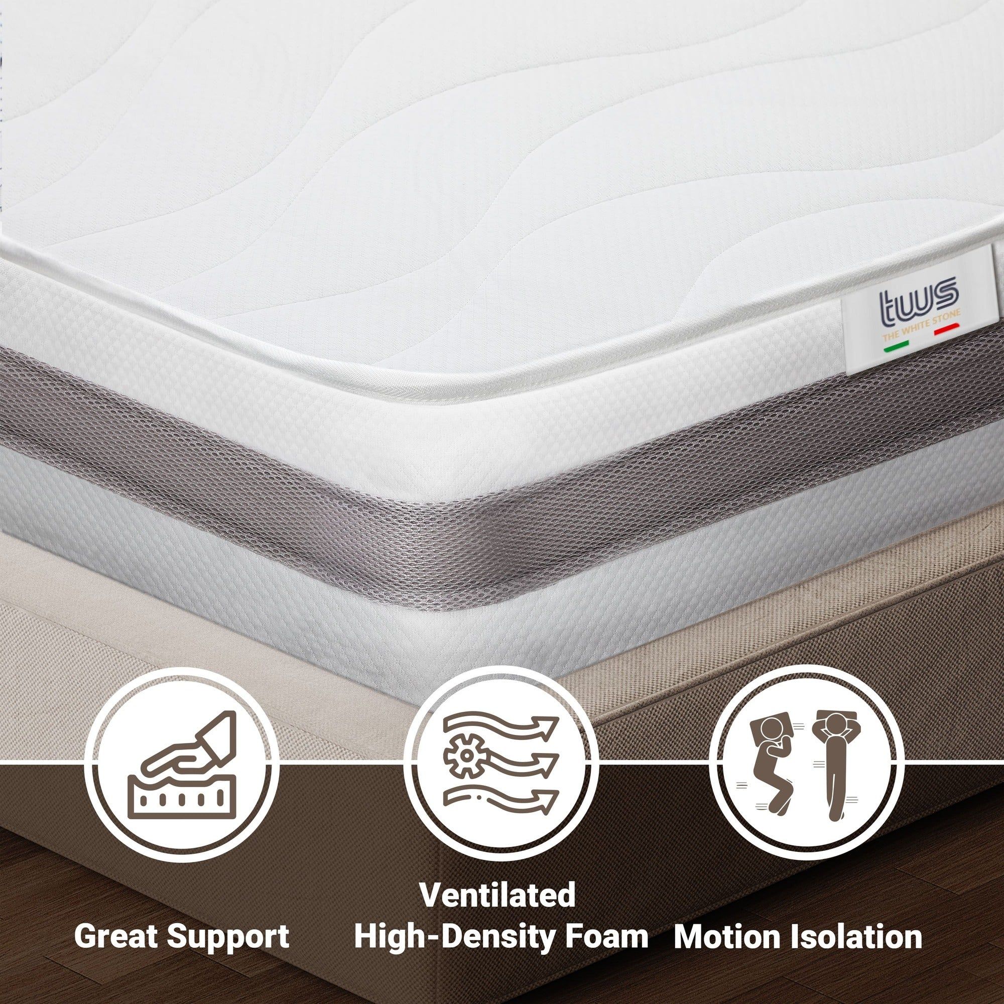 The White Stone Matras Pocketvering en Memory 90x200 20 cm