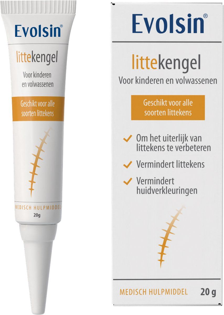 Productafbeelding: Evolsin Narbengel, tube en doos, met logo en productnaam.