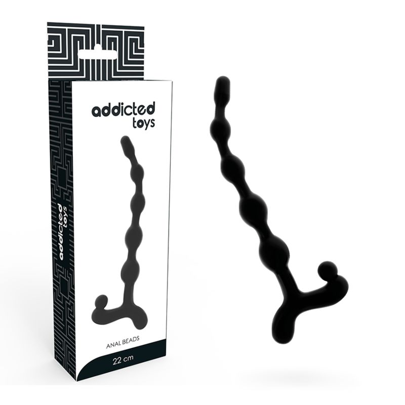 Addicted Toys analketting, zwart, 22 cm. Flexibele ketting met bolvormige segmenten en een gebogen handvat.