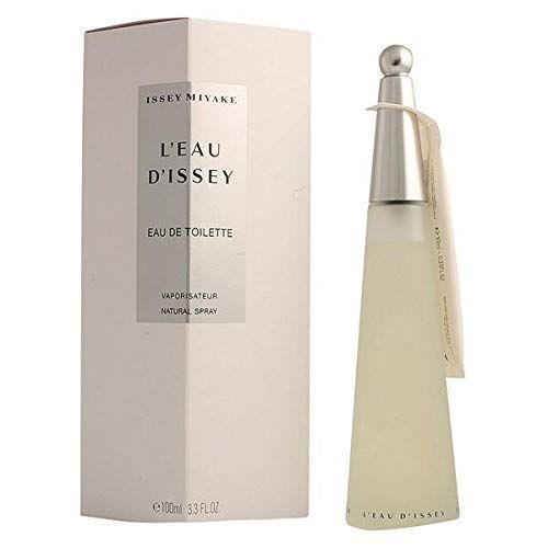 Parfumfles en verpakking. Op de verpakking staat 'ISSEY MIYAKE' en 'L'EAU D'ISSEY'.