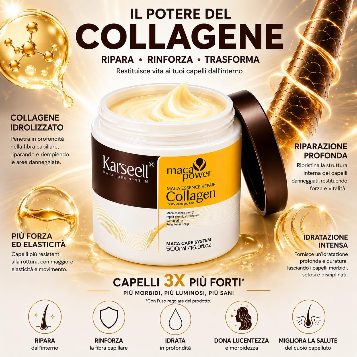 KARSEELL Masque Capillaire au Collagène – Réparation Nutrition et Hydratation