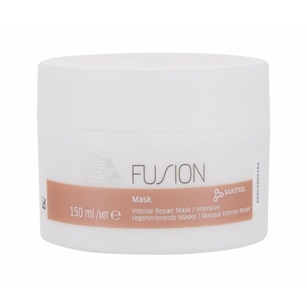 Pot blanc avec bande marron. Inscription: FUSION Mask, 150 ml. Marque Wella.