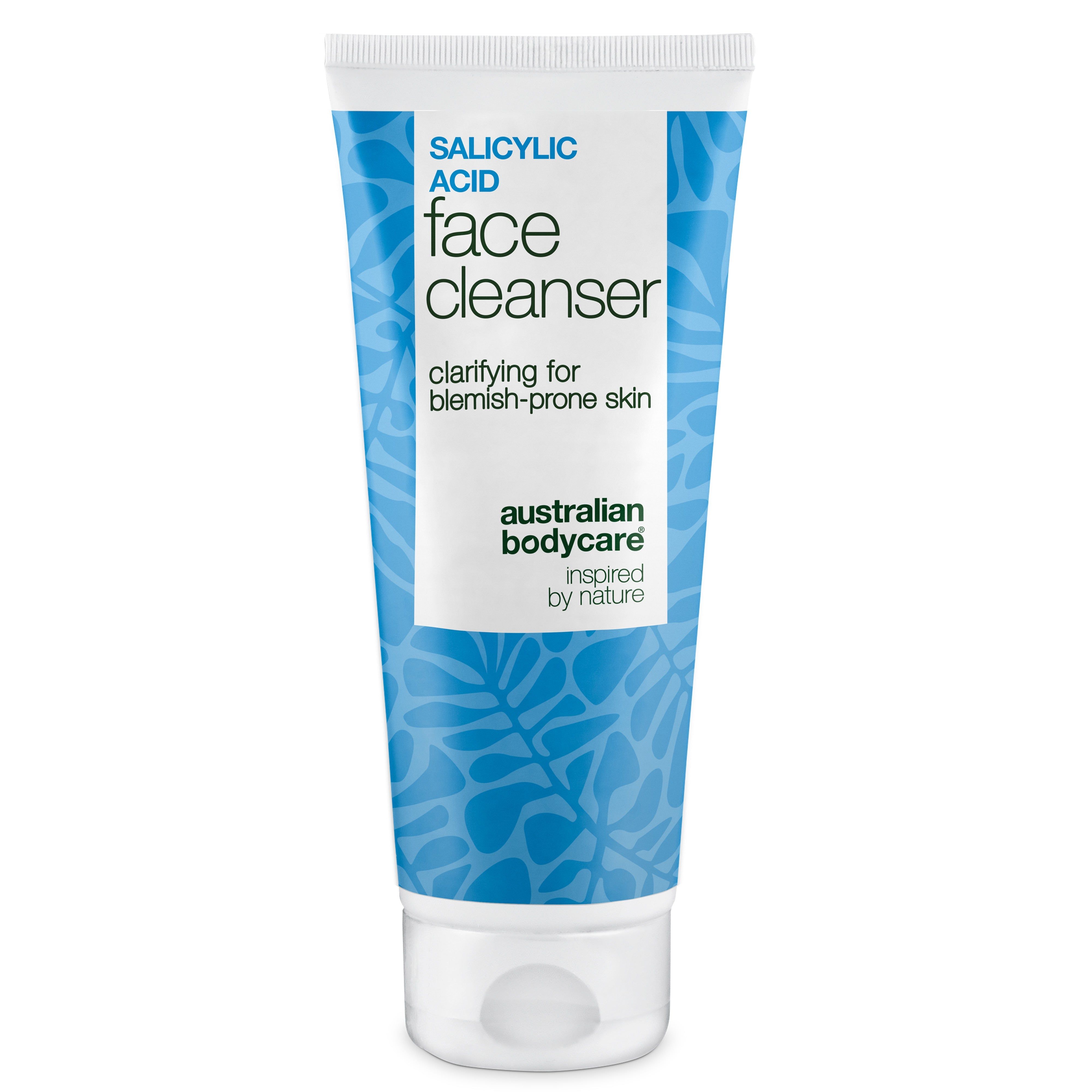 Tube blanche et bleue "Salicylic Acid Face Cleanser". Marque: Australian Bodycare.