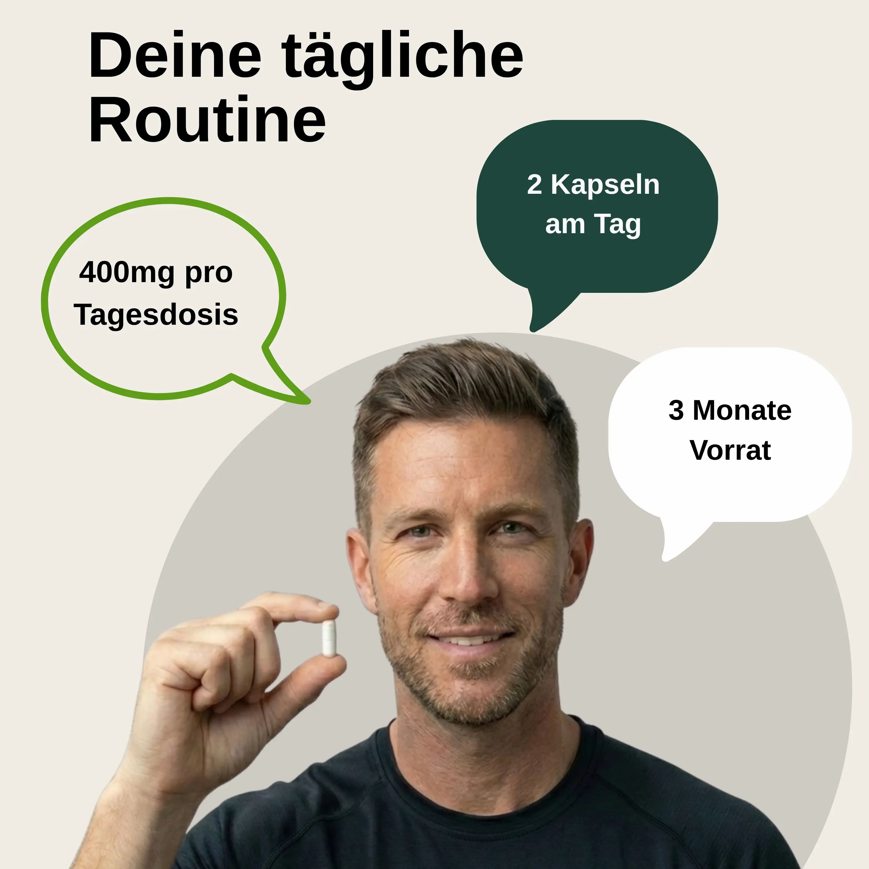 Étiquette de la boîte Vita Elements Magnesium Komplex. Contient 180 capsules, Vegan. Avec sceau 'Qualité testée'.