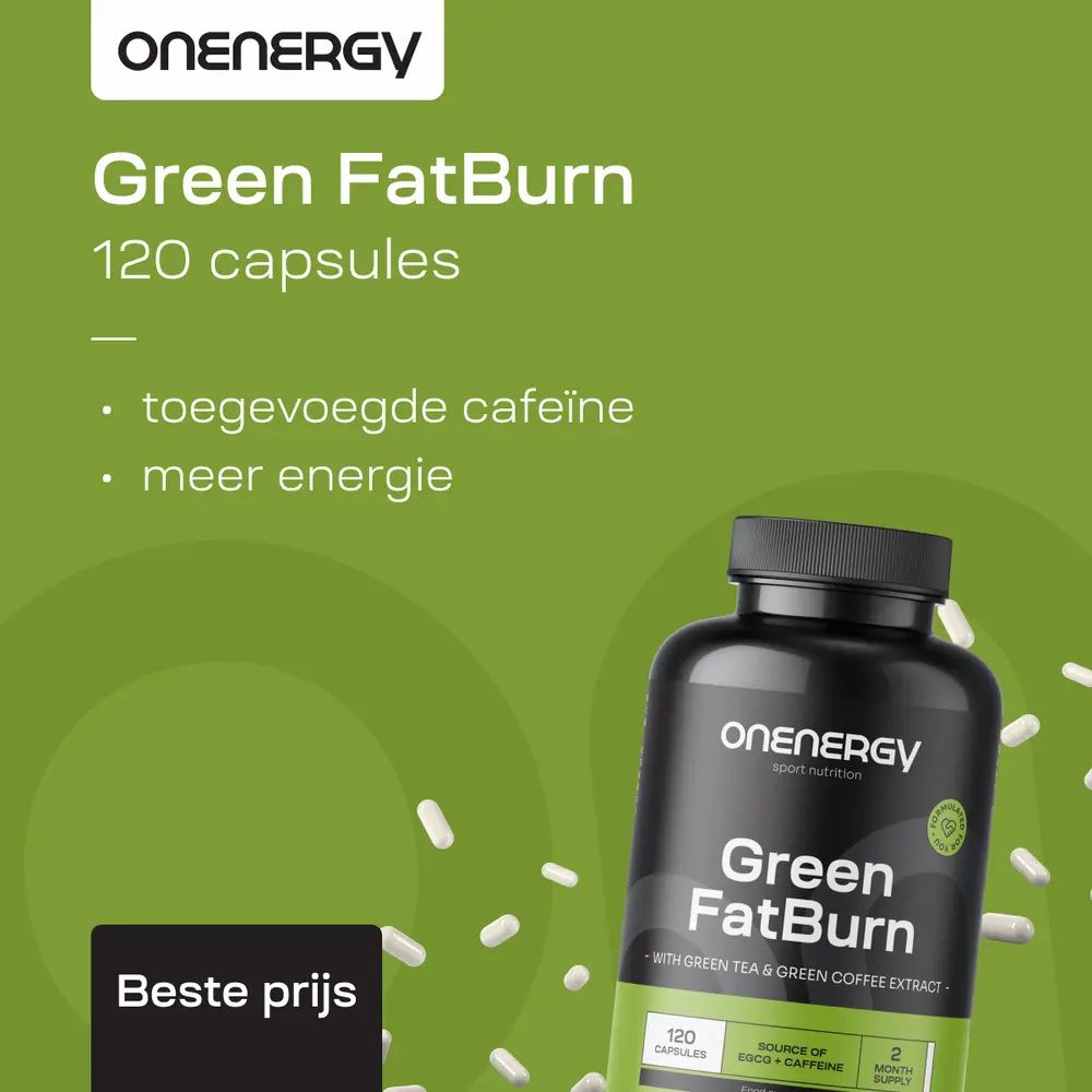 OnEnergy Green FatBurn fles, 120 capsules. Met cafeïne, voor meer energie.