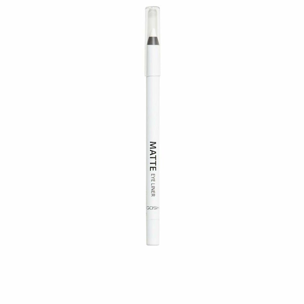 Crayon eye-liner blanc avec mine noire et capuchon transparent. Inscription "MATTE EYE LINER". Marque "GOSH".