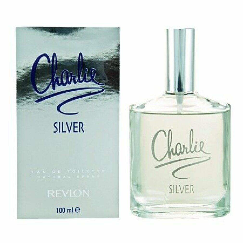 Fles en doos. Opschrift: Charlie Silver, Revlon, 100 ml e.