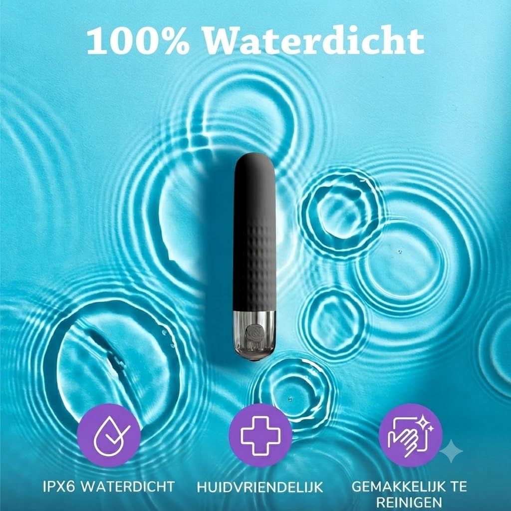 Zwarte, waterdichte vibrator met geribbelde textuur en transparant uiteinde.