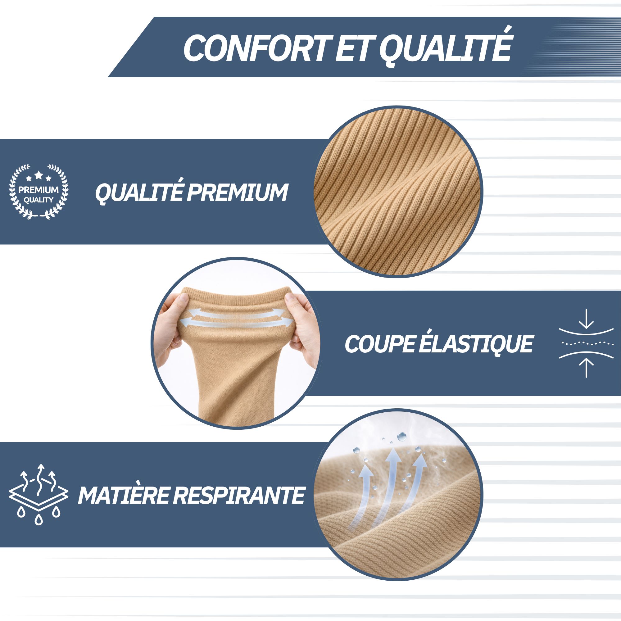 Chaussettes de compression beiges avec coupe élastique et matière respirante.
