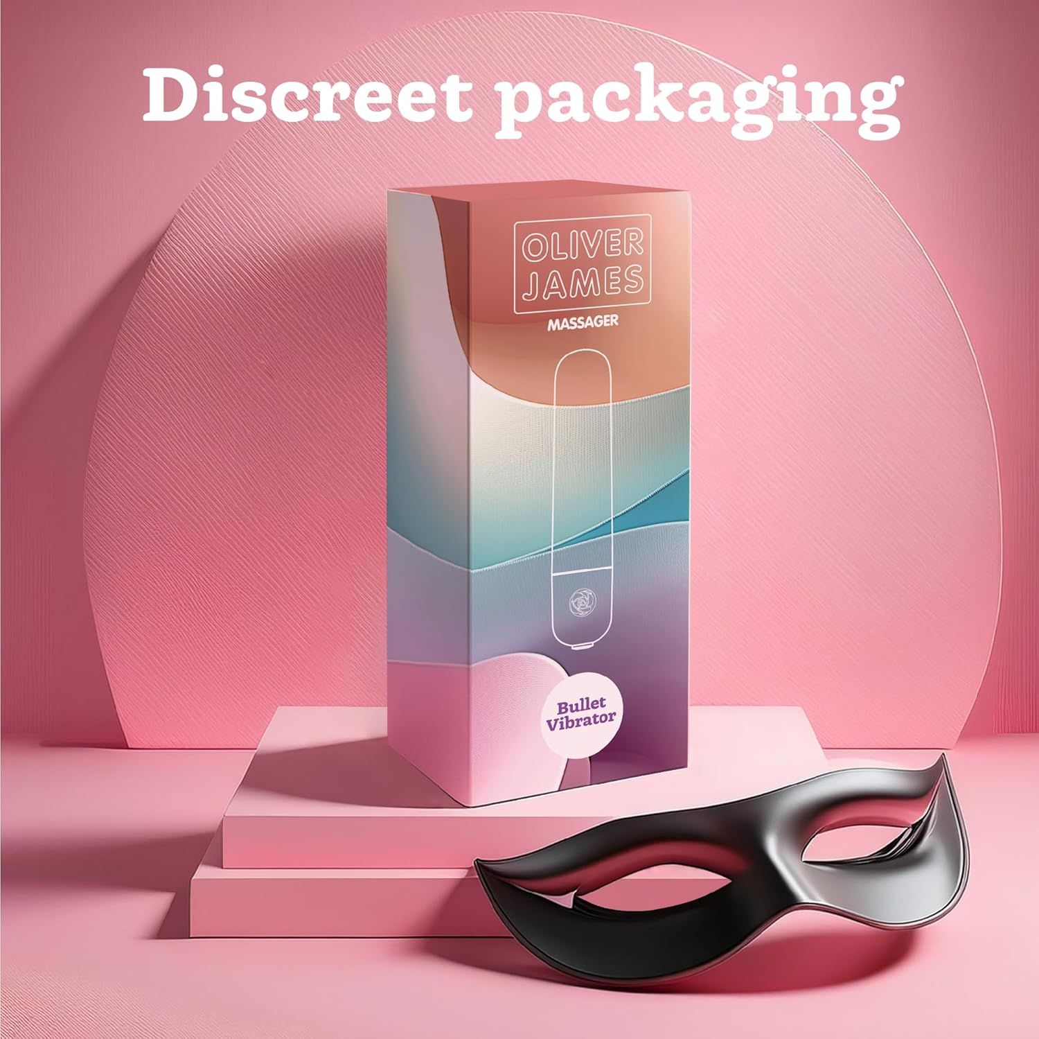 Verpakking van de Oliver James Bullet Vibrator met een zwart masker.