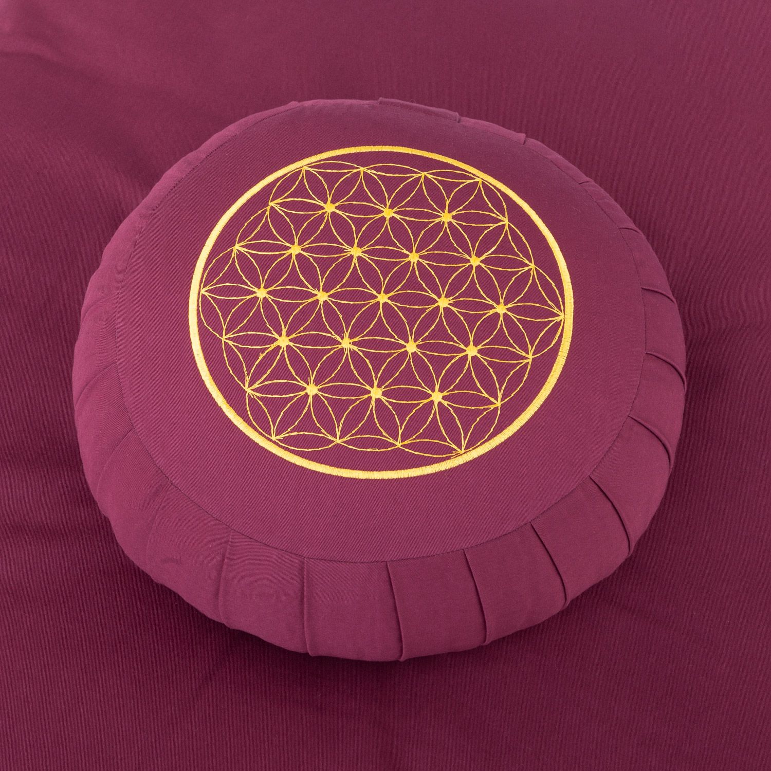 bodhi Medi-Set ECO: Meditatiekussen ZAFU + Zabuton, aubergine met stok