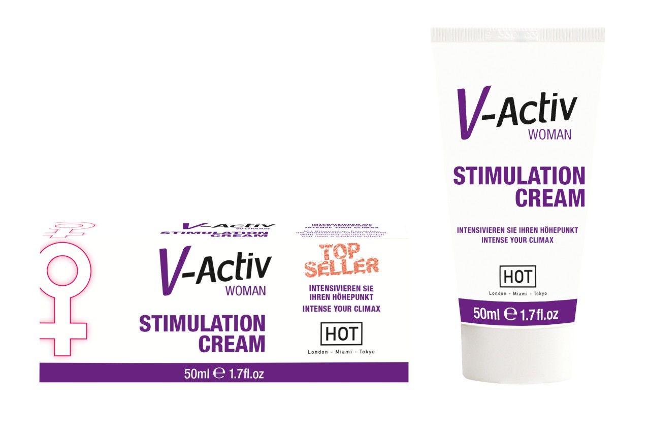 V-Activ Stimulation Cream pour femmes, tube et boîte pliante de 50ml.
