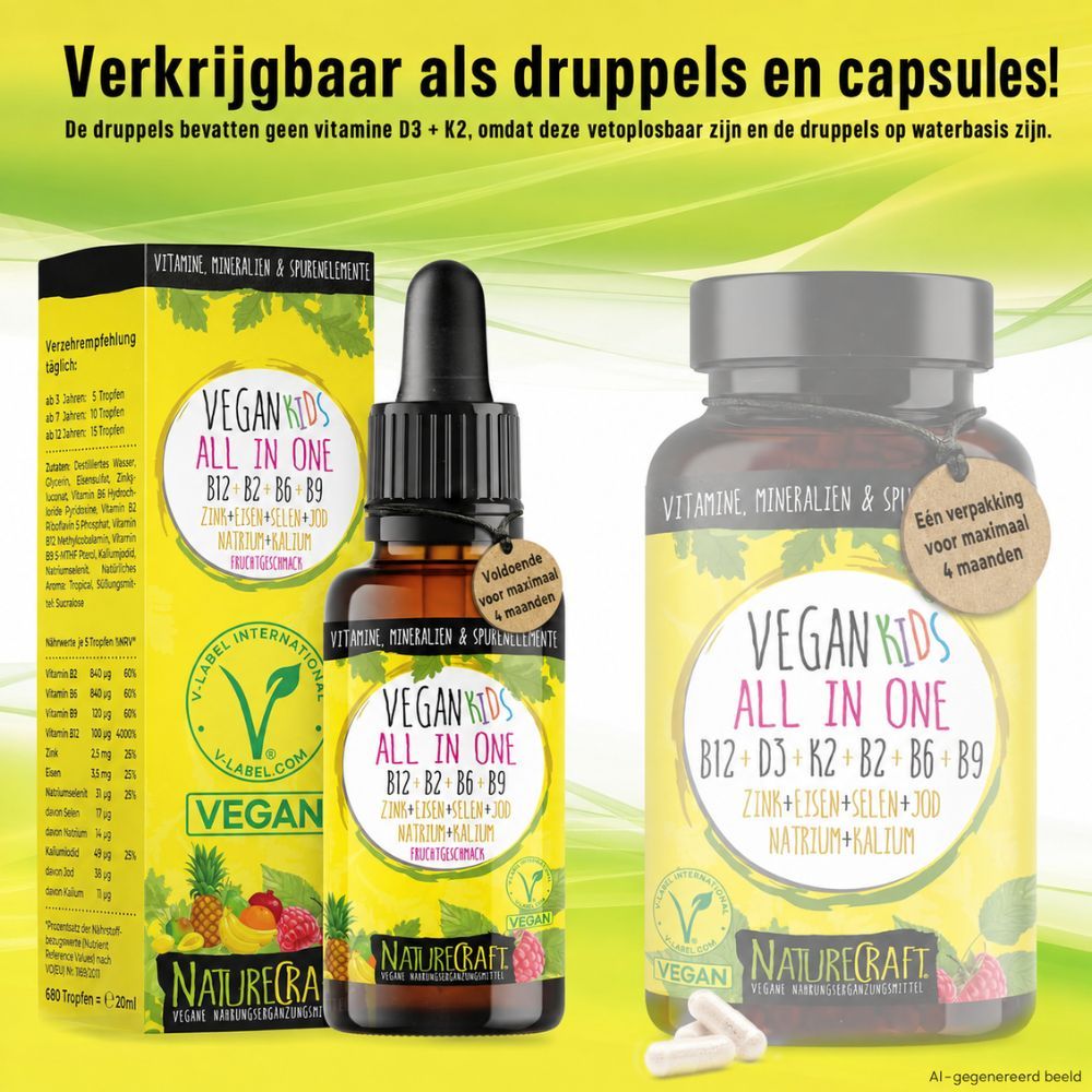 Infographic over NatureCraft Vegan Kids All-in-One: voordelen voor kinderen.